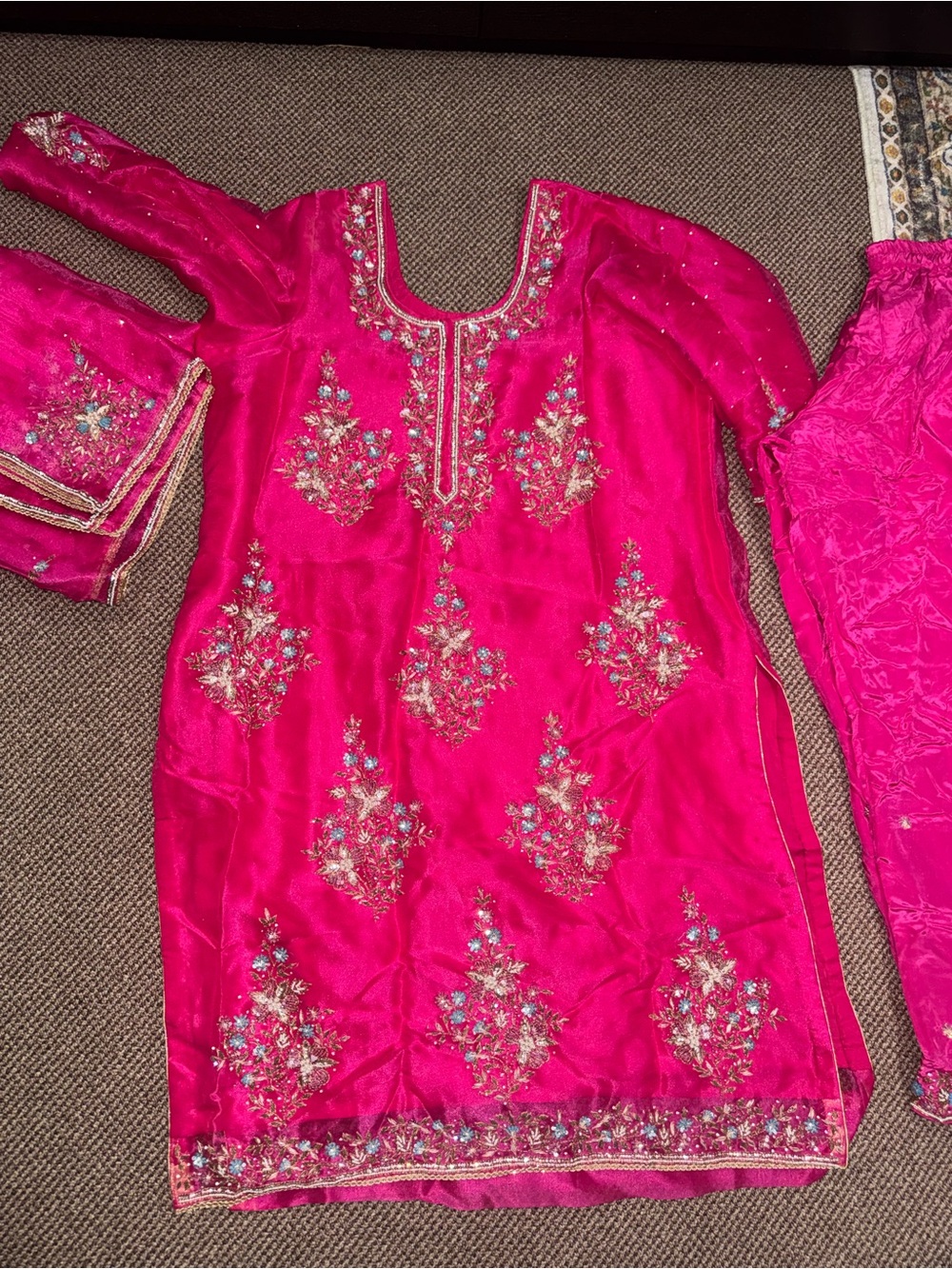 Indian Pink Embroidered Party Dress Kameez and pajama